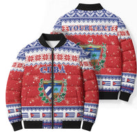 Personalized Cuba Christmas Bomber Puffer Jacket Coat Of Arms Xmas Vibe - Wonder Print Shop