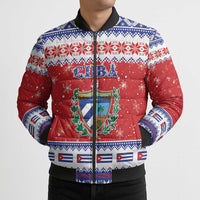 Personalized Cuba Christmas Bomber Puffer Jacket Coat Of Arms Xmas Vibe - Wonder Print Shop