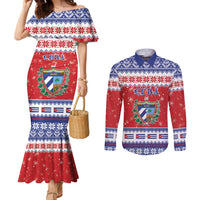 Personalized Cuba Christmas Couples Matching Mermaid Dress and Long Sleeve Button Shirt Coat Of Arms Xmas Vibe - Wonder Print Shop