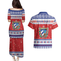 Personalized Cuba Christmas Couples Matching Puletasi and Hawaiian Shirt Coat Of Arms Xmas Vibe - Wonder Print Shop