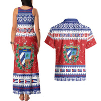 Personalized Cuba Christmas Couples Matching Tank Maxi Dress and Hawaiian Shirt Coat Of Arms Xmas Vibe - Wonder Print Shop