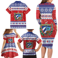 Personalized Cuba Christmas Family Matching Long Sleeve Bodycon Dress and Hawaiian Shirt Coat Of Arms Xmas Vibe - Wonder Print Shop