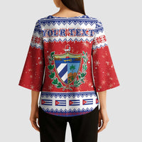 Personalized Cuba Christmas Kimono Sleeve Blouse Coat Of Arms Xmas Vibe - Wonder Print Shop