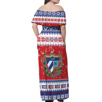 Personalized Cuba Christmas Off Shoulder Maxi Dress Coat Of Arms Xmas Vibe - Wonder Print Shop