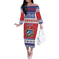 Personalized Cuba Christmas Off The Shoulder Long Sleeve Dress Coat Of Arms Xmas Vibe - Wonder Print Shop