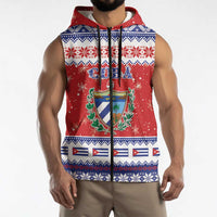 Personalized Cuba Christmas Sleeveless Zip Hoodie Coat Of Arms Xmas Vibe - Wonder Print Shop