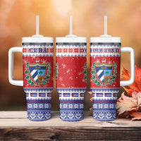 Personalized Cuba Christmas Tumbler With Handle Coat Of Arms Xmas Vibe - Wonder Print Shop