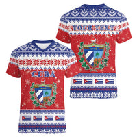 Personalized Cuba Christmas Women V-Neck T-Shirt Coat Of Arms Xmas Vibe - Wonder Print Shop