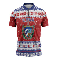 Personalized Cuba Christmas Zipper Polo Shirt Coat Of Arms Xmas Vibe - Wonder Print Shop