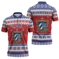 Personalized Cuba Christmas Zipper Polo Shirt Coat Of Arms Xmas Vibe - Wonder Print Shop