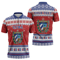 Personalized Cuba Christmas Zipper Polo Shirt Coat Of Arms Xmas Vibe - Wonder Print Shop