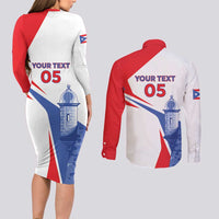 Puerto Rico Baseball Custom Couples Matching Long Sleeve Bodycon Dress and Long Sleeve Button Shirt El Morro Sporty Style