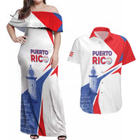 Puerto Rico Baseball Custom Couples Matching Off Shoulder Maxi Dress and Hawaiian Shirt El Morro Sporty Style