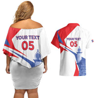 Puerto Rico Baseball Custom Couples Matching Off Shoulder Short Dress and Hawaiian Shirt El Morro Sporty Style