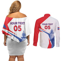 Puerto Rico Baseball Custom Couples Matching Off Shoulder Short Dress and Long Sleeve Button Shirt El Morro Sporty Style