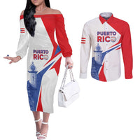 Puerto Rico Baseball Custom Couples Matching Off The Shoulder Long Sleeve Dress and Long Sleeve Button Shirt El Morro Sporty Style