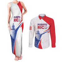 Puerto Rico Baseball Custom Couples Matching Tank Maxi Dress and Long Sleeve Button Shirt El Morro Sporty Style