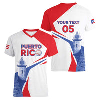 Puerto Rico Baseball Custom Women V-Neck T-Shirt El Morro Sporty Style
