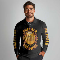 Honor Buffalo Soldiers Long Sleeve Polo Shirt African American Cavalry Black Version - Wonder Print Shop