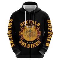 Honor Buffalo Soldiers Zip Hoodie African American Cavalry Black Version - Wonder Print Shop