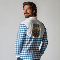 Oktoberfest Long Sleeve Polo Shirt Country Cowboy Style Blue Version