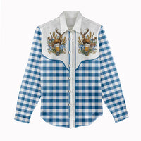Oktoberfest Women Casual Shirt Country Cowboy Style Blue Version