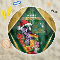Dominica Christmas Beach Blanket Funny Santa Sisserou Parrot - Wonder Print Shop