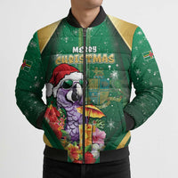 Dominica Christmas Bomber Puffer Jacket Funny Santa Sisserou Parrot - Wonder Print Shop