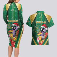 Dominica Christmas Couples Matching Long Sleeve Bodycon Dress and Hawaiian Shirt Funny Santa Sisserou Parrot - Wonder Print Shop