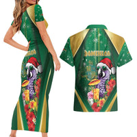 Dominica Christmas Couples Matching Short Sleeve Bodycon Dress and Hawaiian Shirt Funny Santa Sisserou Parrot - Wonder Print Shop