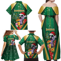 Dominica Christmas Family Matching Off Shoulder Maxi Dress and Hawaiian Shirt Funny Santa Sisserou Parrot - Wonder Print Shop