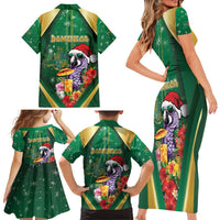 Dominica Christmas Family Matching Short Sleeve Bodycon Dress and Hawaiian Shirt Funny Santa Sisserou Parrot - Wonder Print Shop