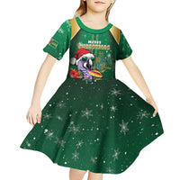 Dominica Christmas Kid Short Sleeve Dress Funny Santa Sisserou Parrot - Wonder Print Shop