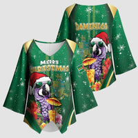 Dominica Christmas Kimono Sleeve Blouse Funny Santa Sisserou Parrot - Wonder Print Shop