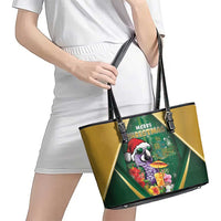 Dominica Christmas Leather Tote Bag Funny Santa Sisserou Parrot - Wonder Print Shop