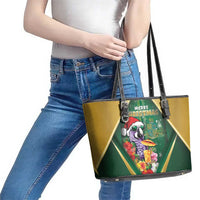 Dominica Christmas Leather Tote Bag Funny Santa Sisserou Parrot - Wonder Print Shop