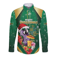 Dominica Christmas Long Sleeve Button Shirt Funny Santa Sisserou Parrot - Wonder Print Shop