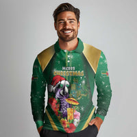 Dominica Christmas Long Sleeve Polo Shirt Funny Santa Sisserou Parrot - Wonder Print Shop