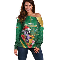 Dominica Christmas Off Shoulder Sweater Funny Santa Sisserou Parrot - Wonder Print Shop