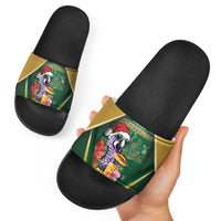 Dominica Christmas Slide Sandals Funny Santa Sisserou Parrot - Wonder Print Shop