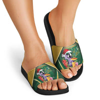 Dominica Christmas Slide Sandals Funny Santa Sisserou Parrot - Wonder Print Shop