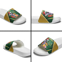 Dominica Christmas Slide Sandals Funny Santa Sisserou Parrot - Wonder Print Shop