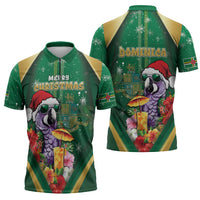 Dominica Christmas Zipper Polo Shirt Funny Santa Sisserou Parrot - Wonder Print Shop