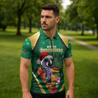 Dominica Christmas Zipper Polo Shirt Funny Santa Sisserou Parrot - Wonder Print Shop