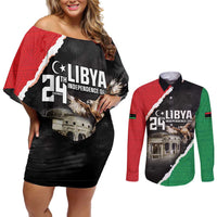 Happy Libya Independence Day Couples Matching Off Shoulder Short Dress and Long Sleeve Button Shirt Libya In My Heart LT05 - Wonder Print Shop