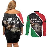 Happy Libya Independence Day Couples Matching Off Shoulder Short Dress and Long Sleeve Button Shirt Libya In My Heart LT05 - Wonder Print Shop