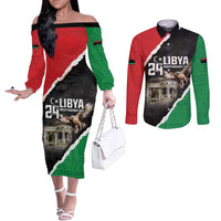 Happy Libya Independence Day Couples Matching Off The Shoulder Long Sleeve Dress and Long Sleeve Button Shirt Libya In My Heart