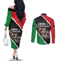 Happy Libya Independence Day Couples Matching Off The Shoulder Long Sleeve Dress and Long Sleeve Button Shirt Libya In My Heart