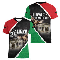 Happy Libya Independence Day Women V-Neck T-Shirt Libya In My Heart LT05 - Wonder Print Shop