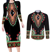 Libya Barbary Lion Couples Matching Long Sleeve Bodycon Dress and Long Sleeve Button Shirt Dashiki Simple Style LT05 - Wonder Print Shop